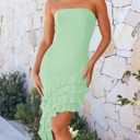 ZESICA Women's 2026 Summer Strapless Bodycon Tube Dress Sexy Off Shoulder Mesh Irregular Ruffle Backless Party Midi Dresses (Green, S)