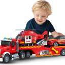SpringFlower Extra Large Fire Truck Toys for Boys Girls with Racing Car and Helicopter, Lights, Sounds, Semi Truck Vehicle Toy for Toddlers 3 4 5 6 7, Christmas Birthday Gift