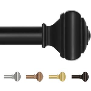 USFOOK Black Curtain Rod 32 to 58 Inch(2.6 to 4.8 ft) with Brackets, 7/8 Inch Splicing Single Curtain Rods for Windows 20 to 54 In, Adjustable Decorative Curtain Pole with Square Finials
