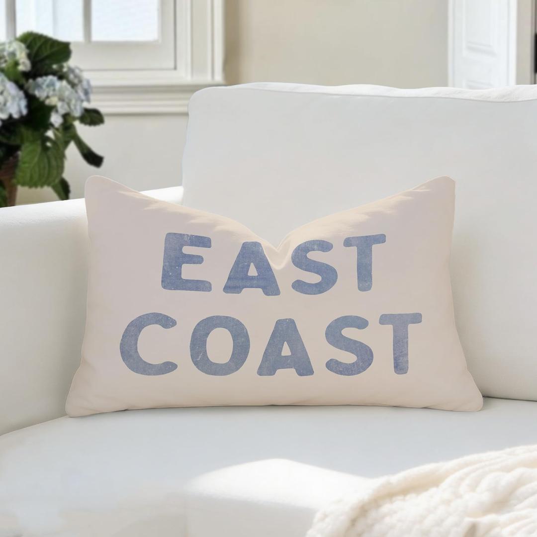 Coastal Decor, Blue Coastal Throw Pillow Cover 12x20, Coastal Room Decor, Blue Dorm Decor, Coastal Preppy Trendy Retro East Coast Coquette Decor for Girls Room College Sofa Couch