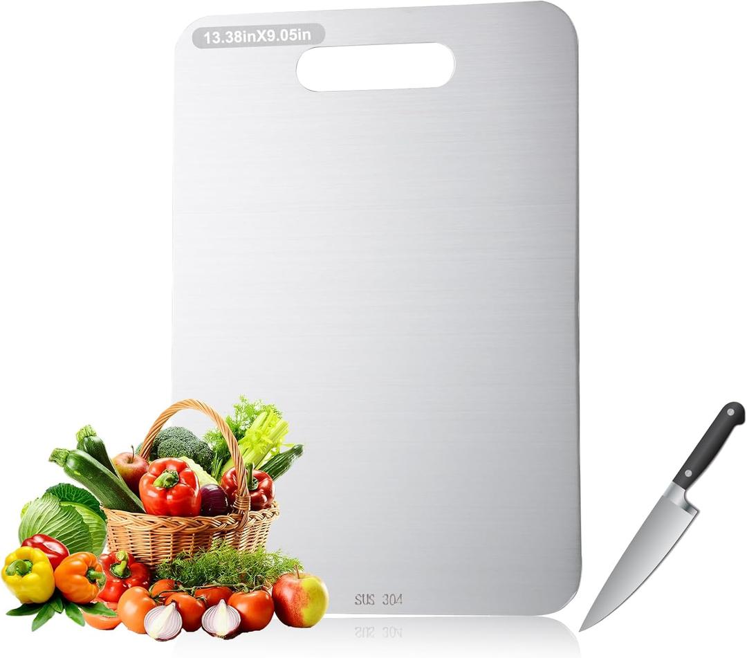 304 Stainless Steel Cutting Board - Double Sided Metal Chopping Board for Kitchen, Dishwasher Safe, Small, 13.0x9.2in