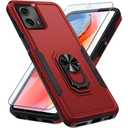 Janmitta Compatible with Moto G 5G 2023 Case with Screen Protector, Heavy Duty Shockproof Full Body Protective Cover Built in Rotatable Metal Ring Holder Kickstand, Red, Pack of 2