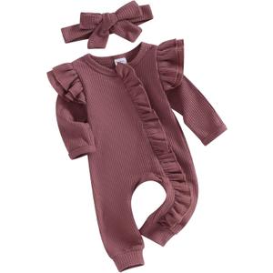 Baby Boy Girl Easter Outfit newborn infant Cute Bunny Clothes Rabbit Ear Romper Jumpsuit Summer Bodysuit (0-3 Months, Purple With Headband)