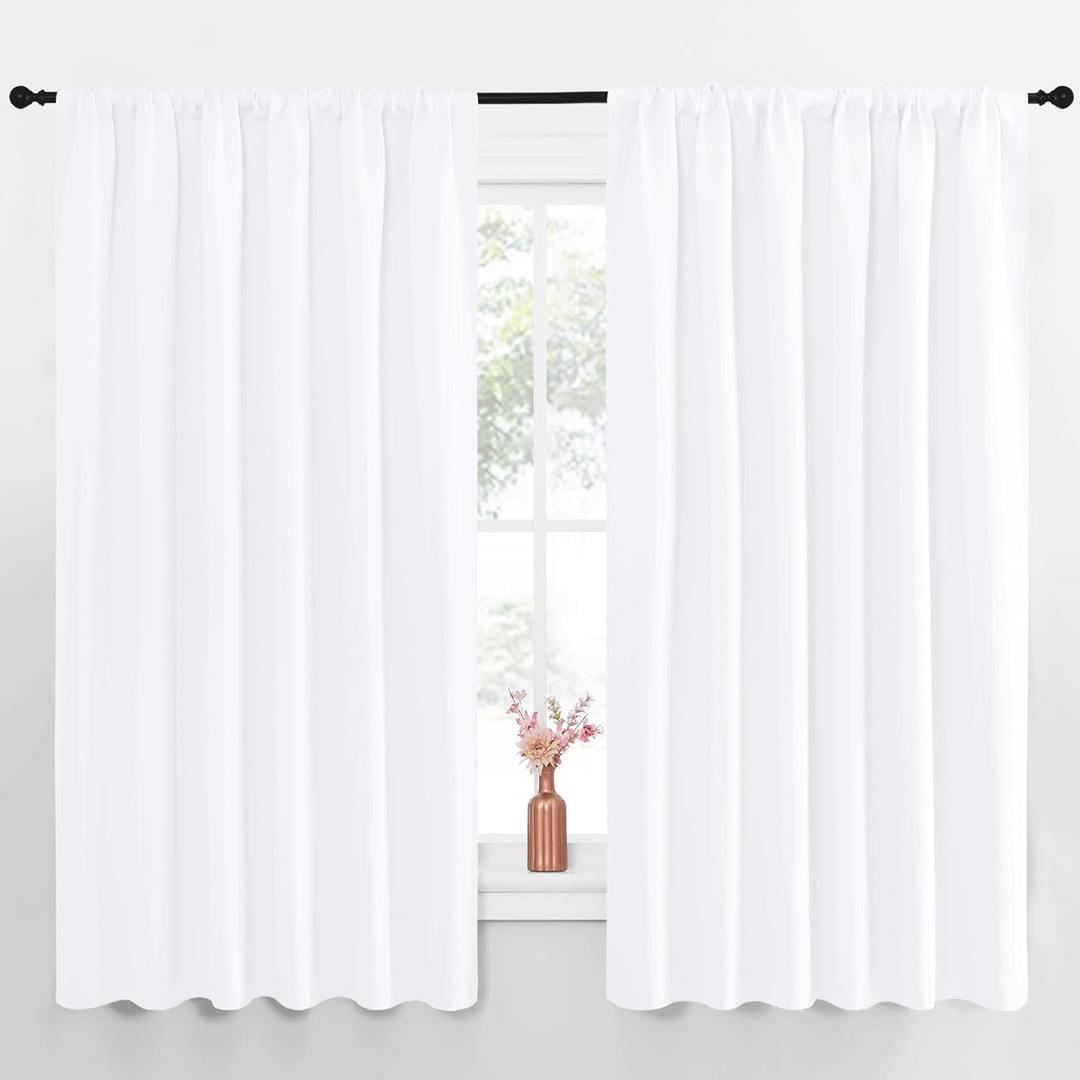 NICETOWN White Curtains, 50% Light Blocking Curtain Panels for Bedroom, Home Decoration Easy-Care Solid Rod Pocket Draperies/Drapes, Window Covering for Kitchen (2 Panels, 70 by 63, White)