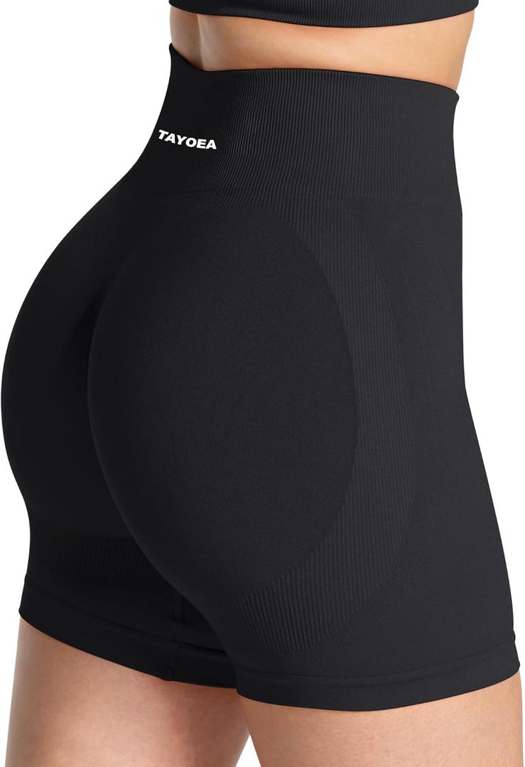 TAYOEA Workout Shorts Women Scrunch Butt Booty Lifting Seamless Biker Shorts for Gym Athletic Yoga (Black, XS)