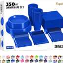350 Pcs Dark Blue Plastic Plates For Party, Dark Blue Disposable Plates Set, 50 Of Each 9" Dinner Plate Set, 7" Dessert Plate, Cups, Napkins & Cutlery Plastic Dinnerware Exquisite
