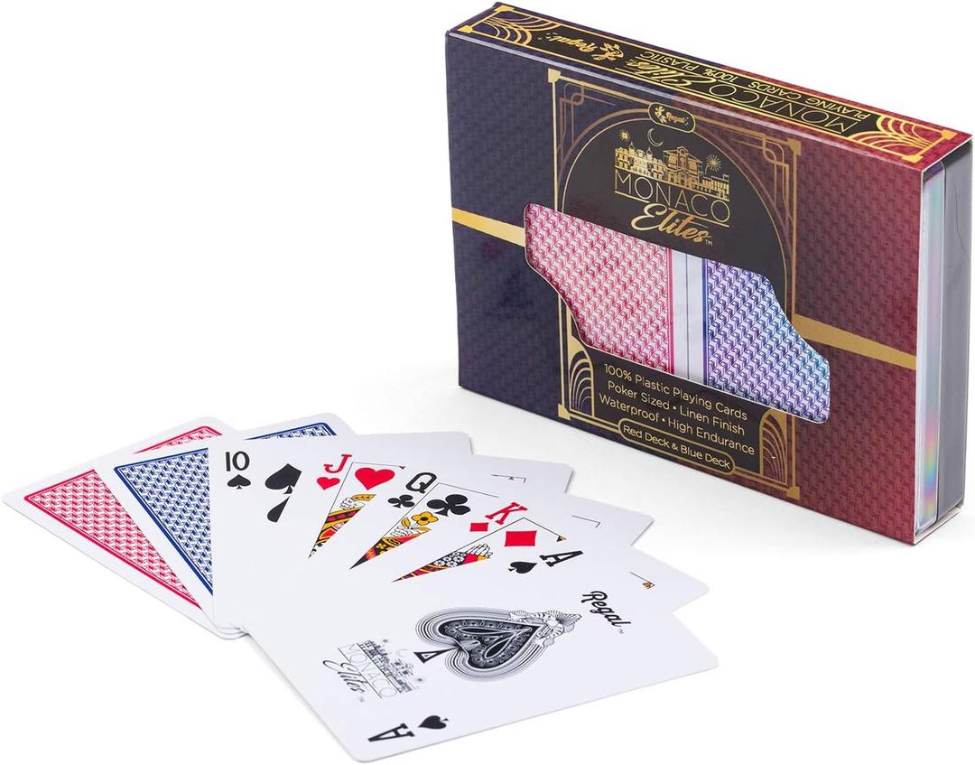 Regal Games Monaco Elite 100% Plastic Premium Waterproof Poker Size Playing Cards (2 Pack)