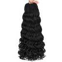 Leeven 18 Inch Pre Looped Ocean Wave Crochet Hair 8 Packs Black Long Curly Crochet Hair Boho Ocean Braids Pre Twisted Synthetic Deep Wavy Crochet Braids for Women (#1B)