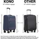 Kono 20 Inch Soft-Sided Carry-On Luggage Airline Approved 20" Spinner Wheels Lightweight Waterproof Suitcase with TSA Lock for Business Travel (Small, Navy Blue)