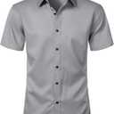 ZEROYAA Men's Short Sleeve Dress Shirt Casual Wrinkle Free Stretch Modern Slim Fit Button Down Shirts (Gray, XL)