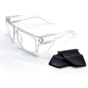 JING LEI Safety Glasses with Removable Side Shield,UV400 Protection Goggles, Rectangle Black Sun Glasses for Women Men Work (Clear)