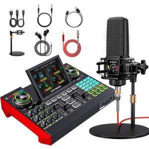 Podcast Equipment Bundle with 3.5mm Microphone and Live Sound Card, Audio Interface Mixer Sound board, Podcast Microphone Bundle for PC/Phone, Gaming, Recording, Streaming, Singing, Voice Changer