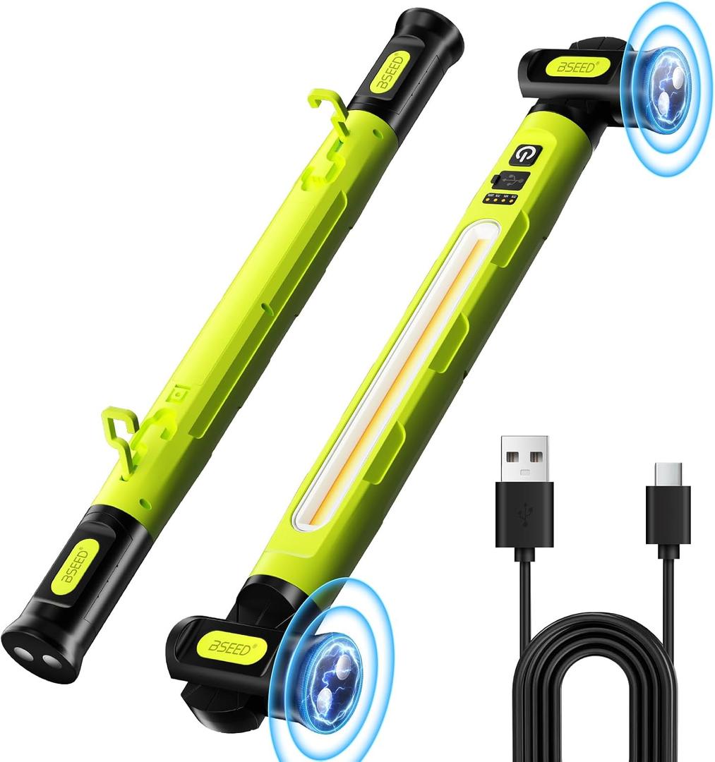 BSEED Magnetic Under Hood Work Light Bar, 3000LM LED Work Light Bar with Hooks, 5200mAh Cordless Rechargeable Mechanic Light for Car Repair, Garage, Workshop & Emergency Use, Green