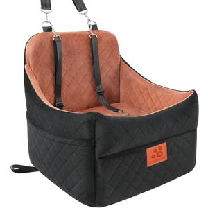 GL GLENSLAVE Dog Car Seat for Small/Medium Dogs, Dog Booster Car Seats with Thick Cushion for Dogs Under 35 lbs, Detachable Washable Pet Carseat with Storage Pockets, 2 Safety Belts(Black/Brown)