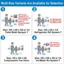 YUHX Brass Angle Stop Add-A-Tee Valve, 3/8 Inch Compression Outlet Easy Connect 3 Way Diverter 3/8"x3/8"x1/4" or3/8"Ice Maker RO System T
