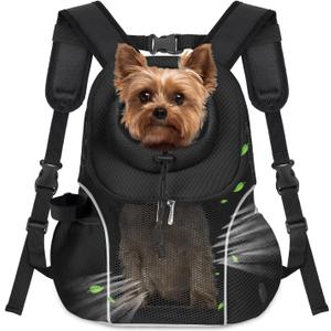 WOYYHO Pet Dog Carrier Backpack Small Dog Front Backpack Ventilated Mesh Dog Travel Back Pack with Safety Belt for Travel Hiking Cycling Outdoor Adventures (Size L: 10-14 lbs, Black)