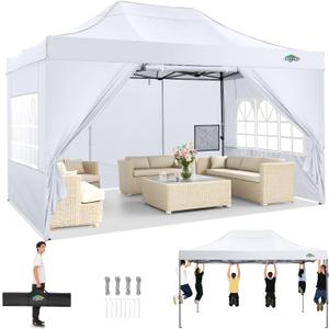 COBIZI 10x15 Pop up Canopy Heavy Duty with 4 Sidewalls, Easy Set-up Commercial Outdoor Party Canopy, 100% Waterproof Wedding Gazebo, 3 Height Adjustable with Handbag, White