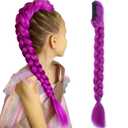Long Purple Hair Extensions Synthetic Fiber Braid Cosplay Purple Braiding Hair 24 INCH Easy Claw Clip ponytail extension for Cosplay Halloween Costume (24 Inch)
