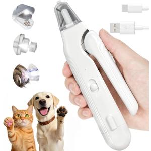 2-in-1 Dog Nail Clippers with Light - Electric Pet Nail Grinder Quiet for Small Large Dogs & Cats, LED Prevent Over Cutting, USB-C Rechargeable Safety Guard Grooming Kit for Black Nails
