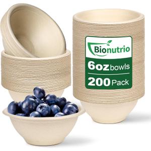 6 oz Small Disposable Bowls, 200 Pack Biodegradable Compostable Paper Bowls, Microwave Safe Small Paper Bowls for Hot Soup, Ice Cream, Desserts, Salads