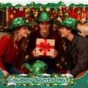 Christmas Cowboy Cowgirl Santa Hat Western Hat Gliiter Party Hat for Women and Men for Christmas Party Activity (Green)