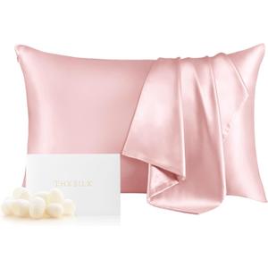 THXSILK 100% Mulberry Silk Pillowcase for Hair and Skin, Concealed Zipper, Both Sides Grade 6A+ Silk, Organic Silk Pillowcase Standard Size 20x26 inches, 1PC, Light Pink