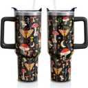 Red Mushroom Gifts 40 Oz Tumbler with Handle and Lid Straw, Stainless Steel Double Walled Vacuum Insulated Cup Mug, Moth Lover Birthday Gifts for Women Men (1 PC