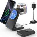 Wireless Charger Magnetic for Apple Devices - JoyGeek 3 in 1 Foldable Charging Station for Magsafe Compatible with iPhone 16 15 14 13 12 Pro Max Plus, Apple Watch 10 9 8 7 6 5 4 SE, AirPods 4/3/2/Pro (Dull Black)