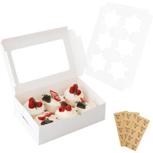 30 Pcs Cupcake Boxes with Clear Window, 9.4'' X6.3'' X3'', Food Grade Materials, Easy Assembly - Containers for Muffins, Cookies, Candies, and Bakeries