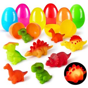JOYIN 6 Pcs Prefilled Easter Eggs with Floating Dinosaur Lightup Bath Toys, Luminous Bathtub Toys for Kids Easter Eggs Hunt, Toddler Party Favor, Basket Stuffers Filler（Age 3+）