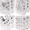 UNIQOOO 12Pcs Metallic Silver Christmas Gift Bags Bulk, M 9.25 x 7 Inch, Xmas Gift Wrap Bags Assorted, w/Snowflake, Bells Stars Ornaments, For Holidays Thanksgiving New Year Party Favor Packaging Bag