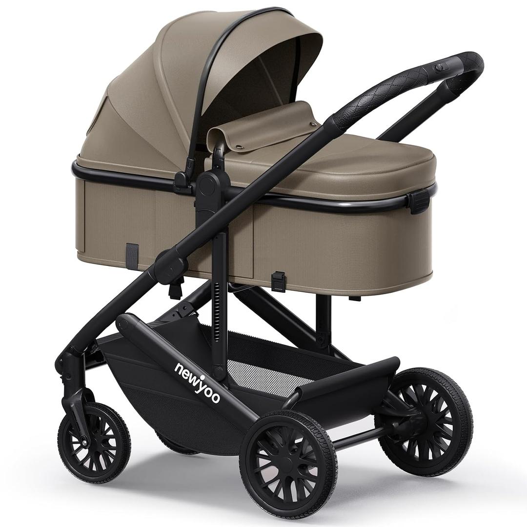 newyoo Infant Stroller with Bassinet Mode, Nestro 516M, Convertible Baby Strollers with Reversible Seat & Cup Holder, Coches para Bebes, 2-in-1 Rear-Facing Pram, Warm Taupe