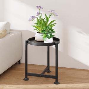 LASZOLA Black Plant Stand Indoor for Large Tall Heavy Duty Planters, Metal Vertical Single Flower Holder Organizer for Floor Corner, Sturdy Wrought Iron Round Shelf for Modern House Patio Decorative (1 Tier)