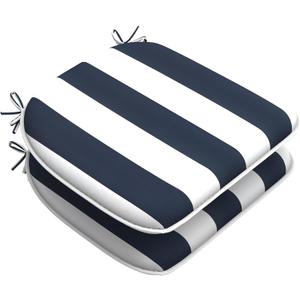 LVTXIII Set of 2 Outdoor Chair Cushions for Patio Furniture, Water Repellent Patio Chair Cushions 17"x16" with Ties, U-Shaped Dining Chair Pads for Garden Kitchen Use, Cabana Navy