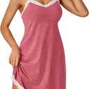 Vrtige Women's Sexy Lace V Neck Strap Full Slip Babydoll Chemise Nightgown Lingerie