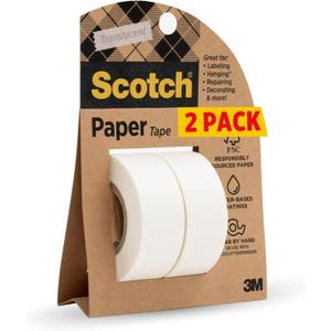 Scotch Paper Tape, Writable, Translucent, Recyclable Packaging, 3/4 in x 600 in, 2 Rolls