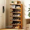 39" Bamboo Shoe Rack - Vertical Shoe Organizer Rack for Small Space, Narrow Shoe Tower for Closet, Entryway, Corner, Tall Shoe Shelf with Removable Shelves, Flexible Storage Shelf for Saving Space, 9.2"D x 19.5"W x 39"H
