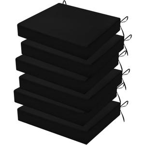 Outdoor Chair Cushions Set of 6, 18.5 x 16 Inch Patio Chair Cushions, Water Resistant, Non-Slip Ties (Black)