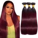 24 26 28 Inch Ombre Bundles Burgundy Straight Human Hair Bundle Brazilian Virgin Remy Hair 3 Bundles Two Tone Black Mixed With Burgundy Hair Extensions