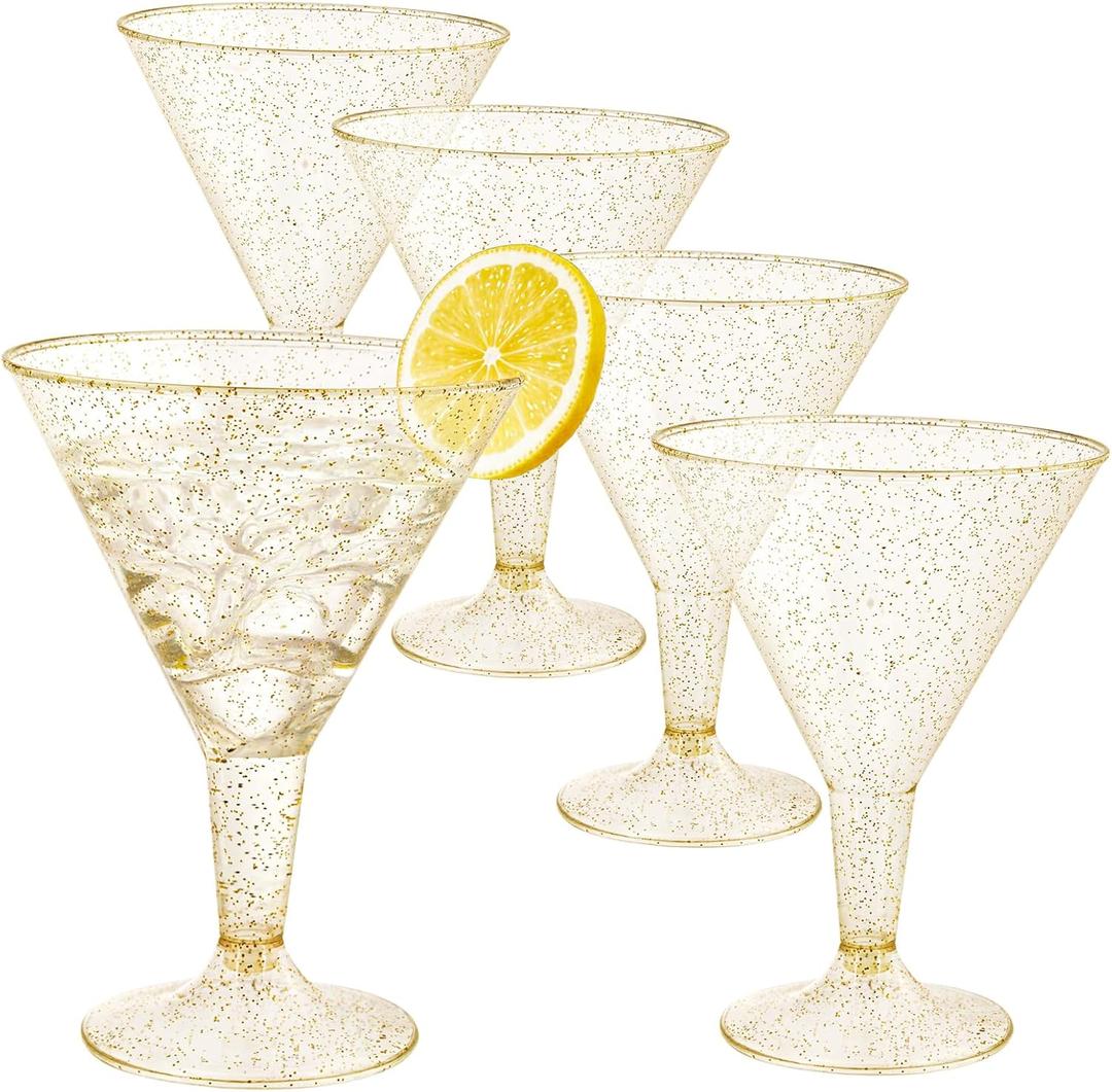 Cashger 50 Pack Plastic Martini Glasses 5 Oz Mini Dessert Cups Clear Cocktail Glasses with Cocktail Sticks Clear Short Stem Shot Glasses for Party Wine, Desserts and Appetizers