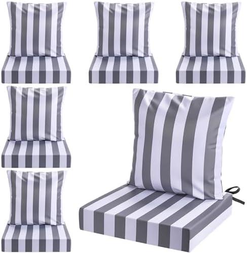 Hoteam 6 Set Outdoor Chair Cushions Deep Seat Waterproof Patio Cushions for Patio Furniture Set 20 x 20 Inch for Replacement Removable Seat and Back(Gray,White)