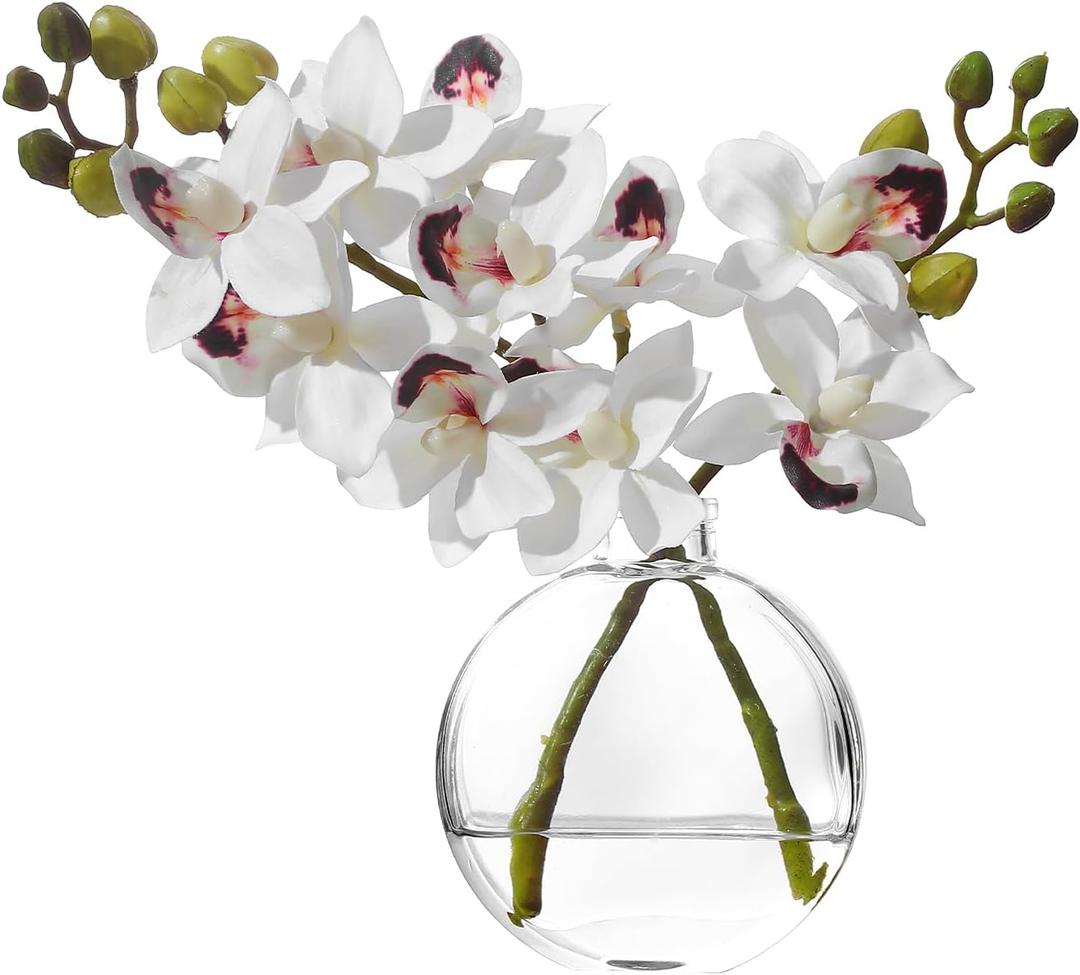 Artificial White Orichid Artificial Flowers in Clear Glass WaterFilled Vase  Silk Fake Plants Table Centerpiece for Home, Shelf, Office & Dining Decor, MaintenanceFree