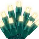 Wominoy 25ft 50 Counts Warm White LED Christmas Lights - Commercial Grade Outdoor Waterproof, Green Wire, Xmas Tree Lights, IP:65, UL