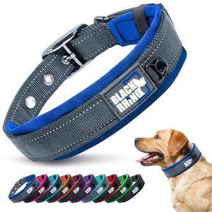 Black Rhino Reflective Dog Collar - Heavy Duty Adjustable Comfort Collar with Ultra Soft Neoprene Padding for All Breeds - Weatherproof, Lightweight Dog Collars for Large Dogs (Large, Blue/Grey)