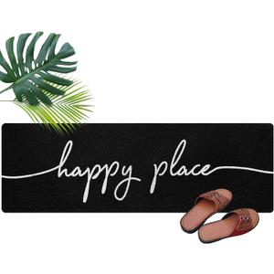 Long Doormat 48''x16'' Front Door Mat for Entrance Inside Outdoor Large Decorative Door Rug Welcome Mat for Outside Home Entry(Happy Place,Black)