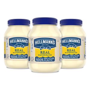 Hellmann's Mayonnaise 3 Count Real Mayo For a Creamy Condiment for Sandwiches and Simple Meals Gluten Free, Made With Cage-Free Eggs 30 oz