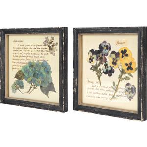 NIKKY HOME Botanical Wall Art Set of 2, Vintage Botanical Prints Wooden Framed Floral Plant Pictures Poster Decor for Bathroom Bedroom Living Room Office, 10x10 Inch