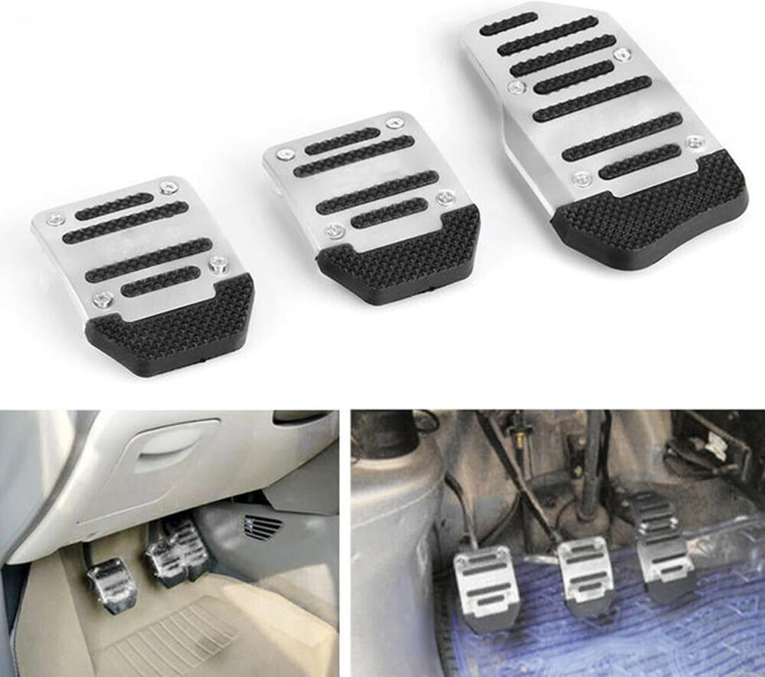 Car Pedal Pads Car Brake Pedal Pad Manual Transmission Pedal Covers Replacement Kit Non-Slip Foot Pedal Covers Set Alloy Brake Gas Clutch Pedal Kits for Car SUV ATV (Silver, 3 PCS, Manual)