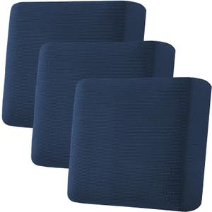 H.VERSAILTEX Super Stretch Individual Seat Cushion Covers - Sofa & Couch Cushion Slipcover Sets - Thick Jacquard Textured Twill Fabric (3 Piece XL Sofa Cushion Covers, Navy)