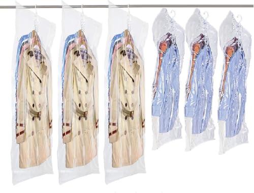 Hanging Vacuum Storage Bags 6 Pack Combo Jumbo Large Space Saver Bags, Vacuum Sealer Bags for Clost Storage Organizer, Clothes Garment Coat Dress Protector